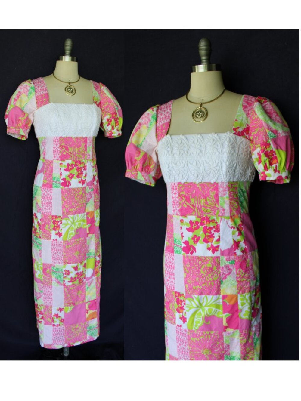 Lilly Pulitzer vintage Sample patchwork maxi dress Multi Fly by Sewn Patch lace